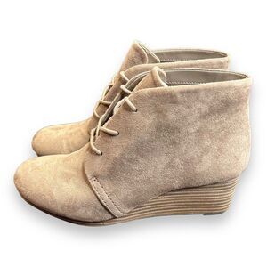 Dr Scholls Boots Womens 7 M Dakota Casual Lace Up Wedge‎ Ankle Bootie Biege